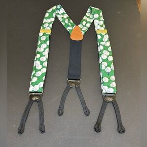 VTG 1990s-2000s Pelican Green Silk Golf Ball Button Suspenders Braces USA